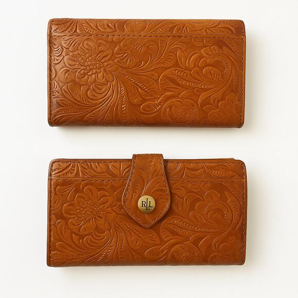 Lauren Ralph Lauren Tooled Leather Wallet – Floral Western Embossed Brown - Picture 3 of 9